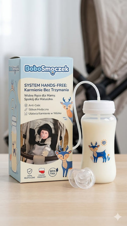 BoboSmoczek, różowy smoczek dla niemowląt z miękkim silikonem i elastycznym ustnikiem, na białym tle.